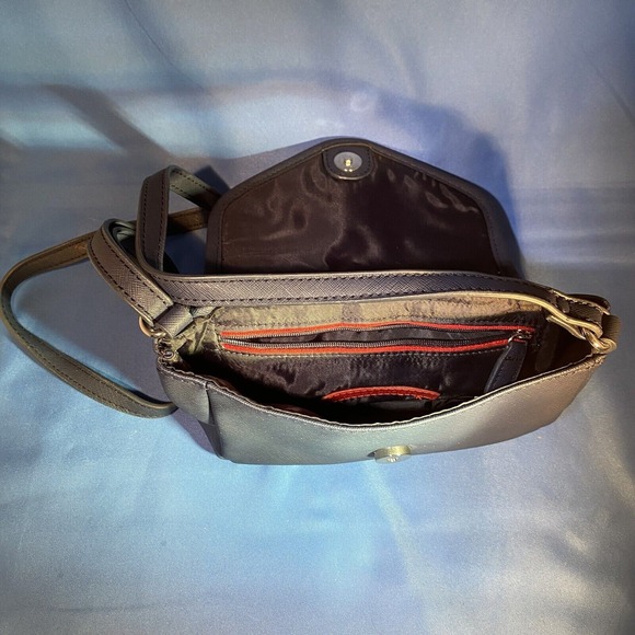 Tommy Hilfiger Blue saffiano leather silver Lock Accent Crossbody Shoulder Bag‎ - Picture 6 of 10